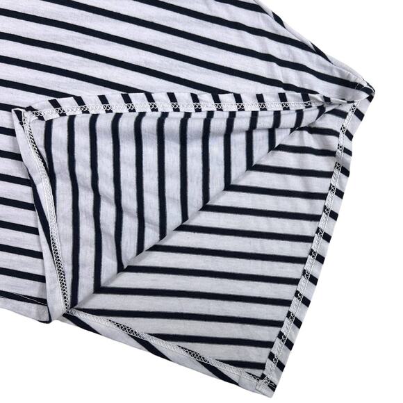 Long Sleeve Asymmetrical Split SharkBite Tee Shirt Tunic Black & White Striped - Picture 5 of 11